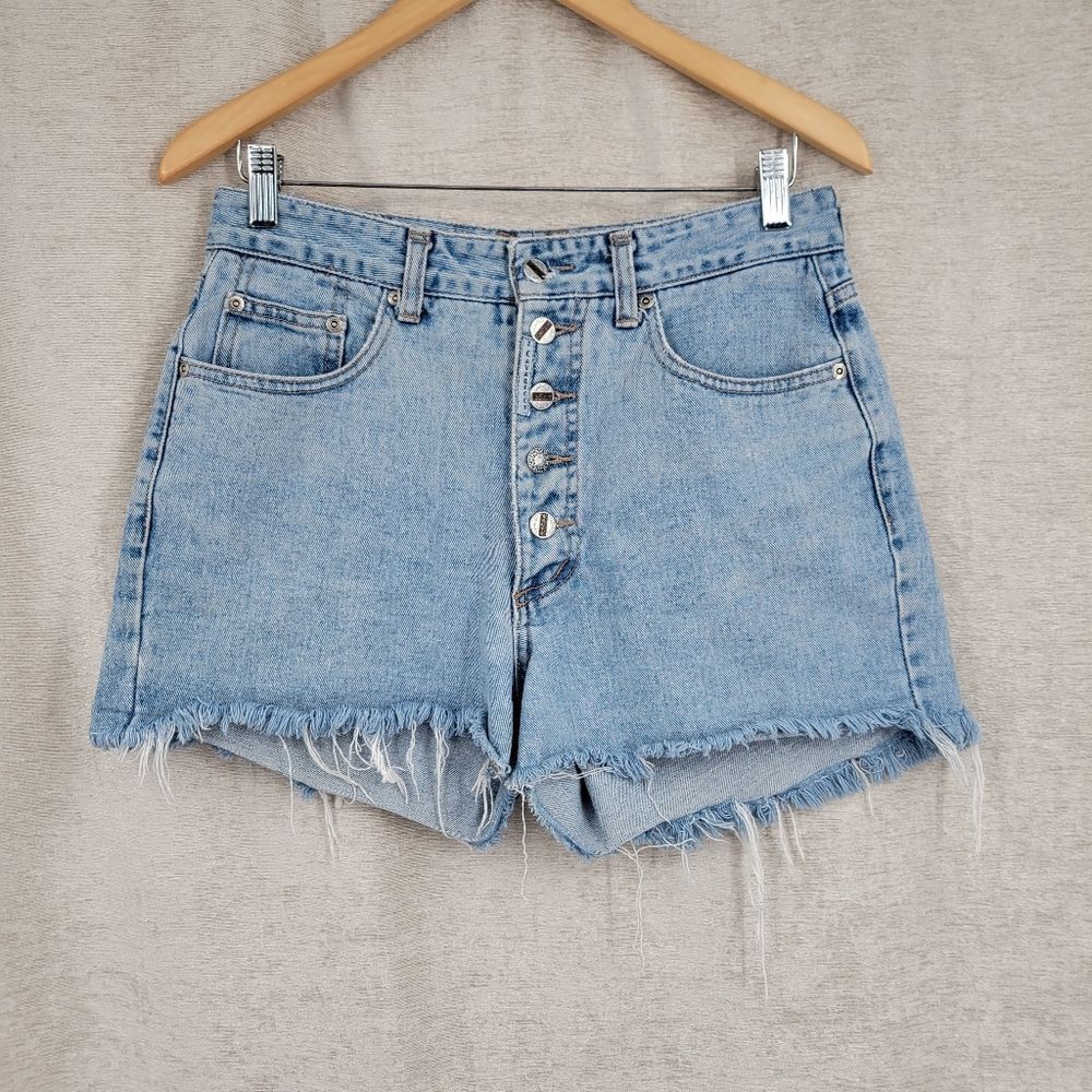 Z. Cavaricci Vintage Button Fly Shorts Blue Jean Denim Distressed High Waisted